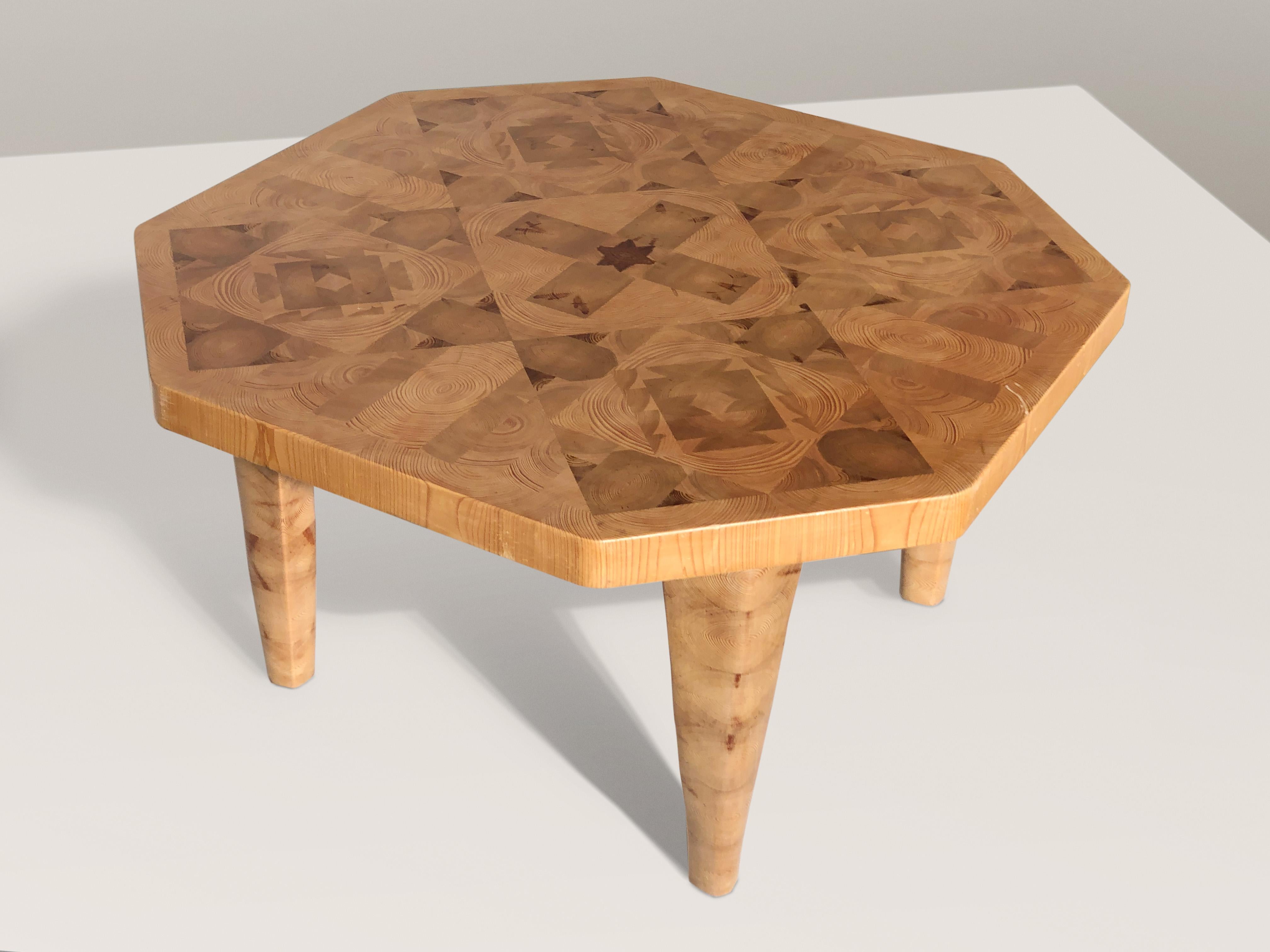 Octagonal End Grain Pine Mosaic Coffee Table by Aarre Phojolainen 2