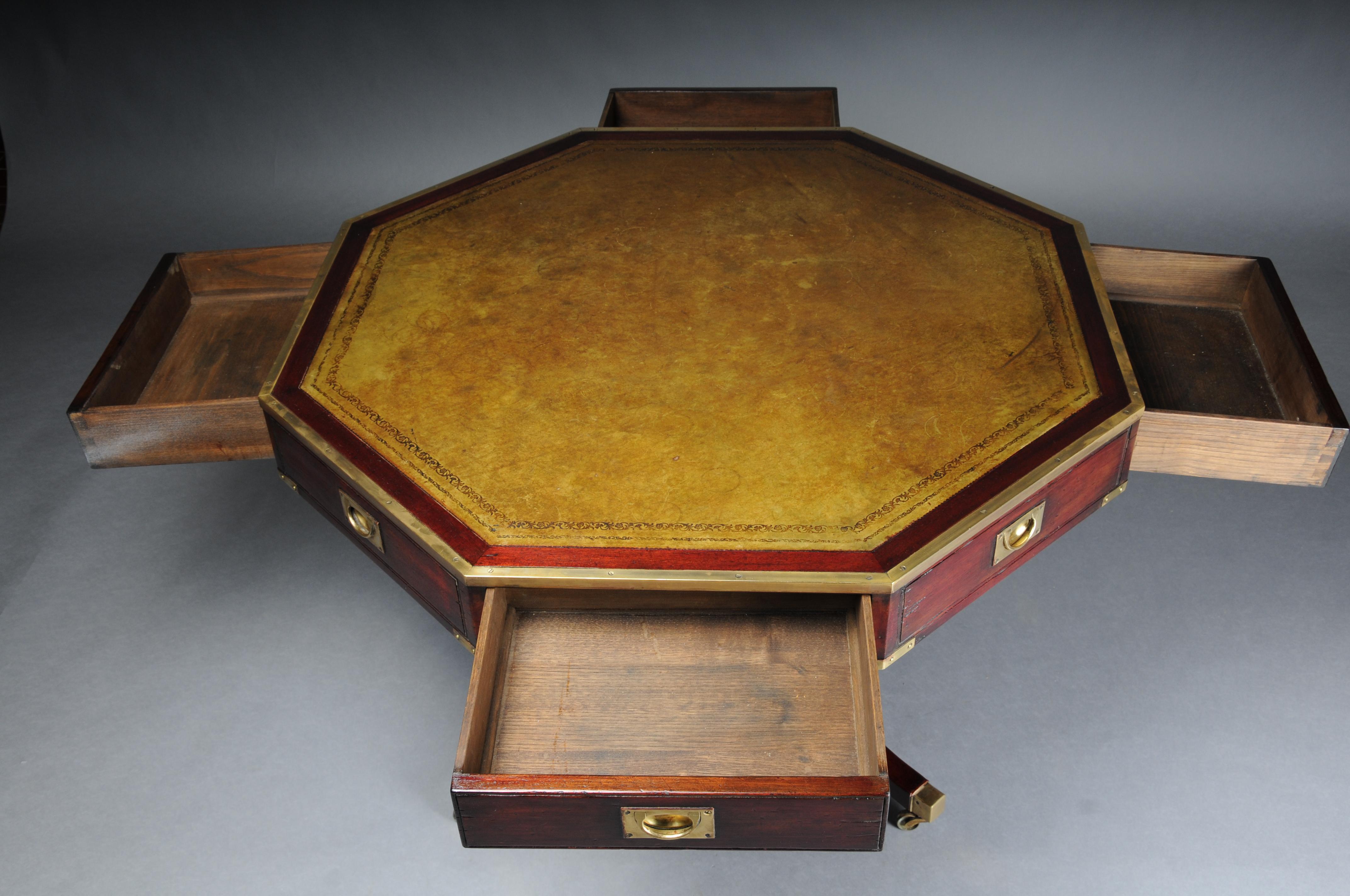 Embossed Octagonal English coffee table Chesterfield table, circa 1900 For Sale