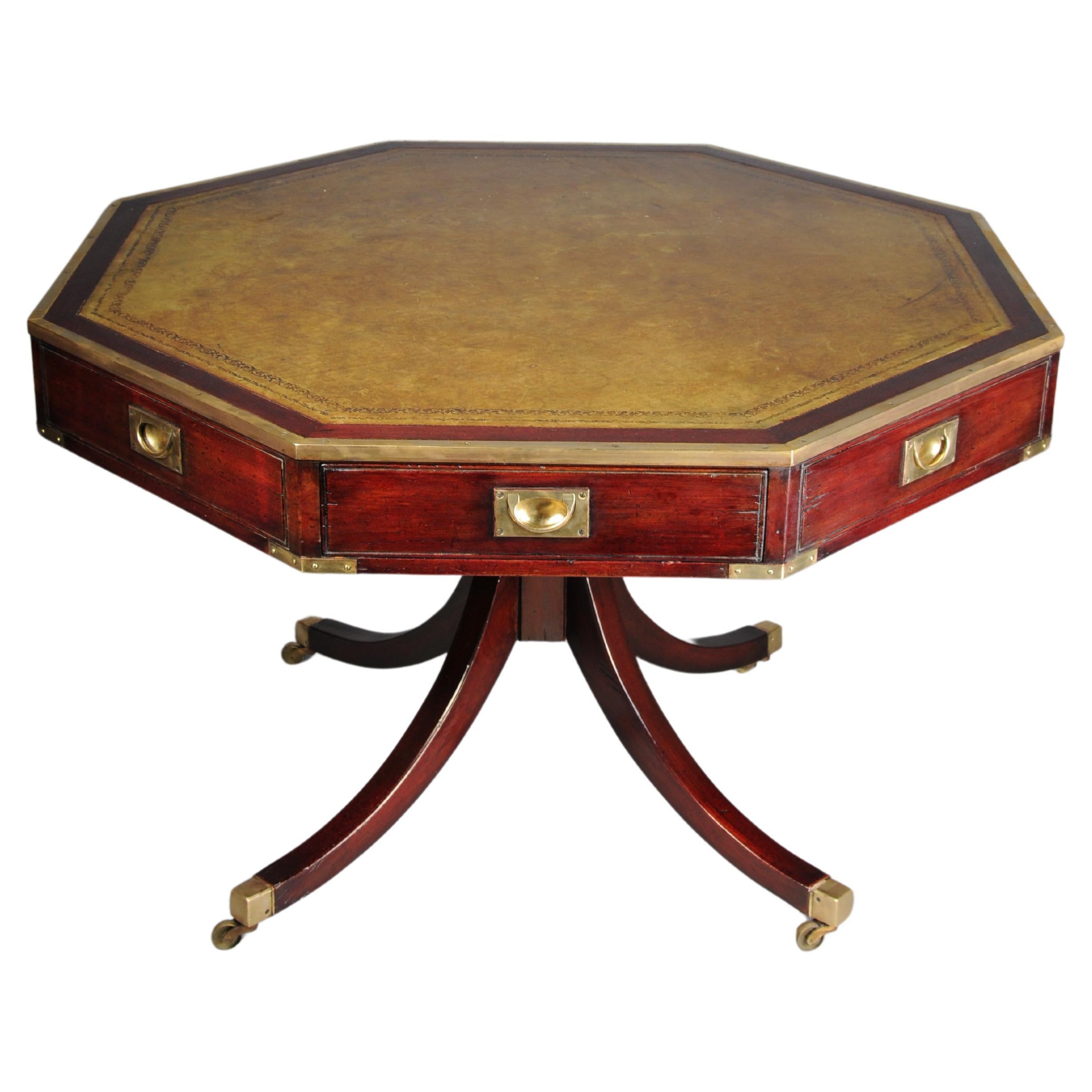 Octagonal English coffee table Chesterfield table, circa 1900 For Sale