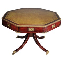 Vintage Octagonal English coffee table Chesterfield table, circa 1900