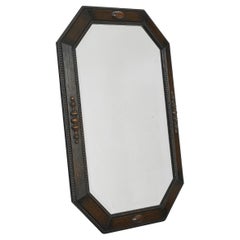 Octagonal Facetted Mirror in Carved Oak 1930s
