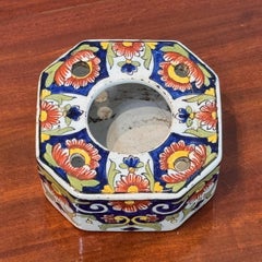 Octagonal Faience Inkwell With Polychrome Floral Motif