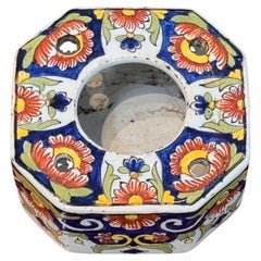 Octagonal Faience Inkwell With Polychrome Floral Motif