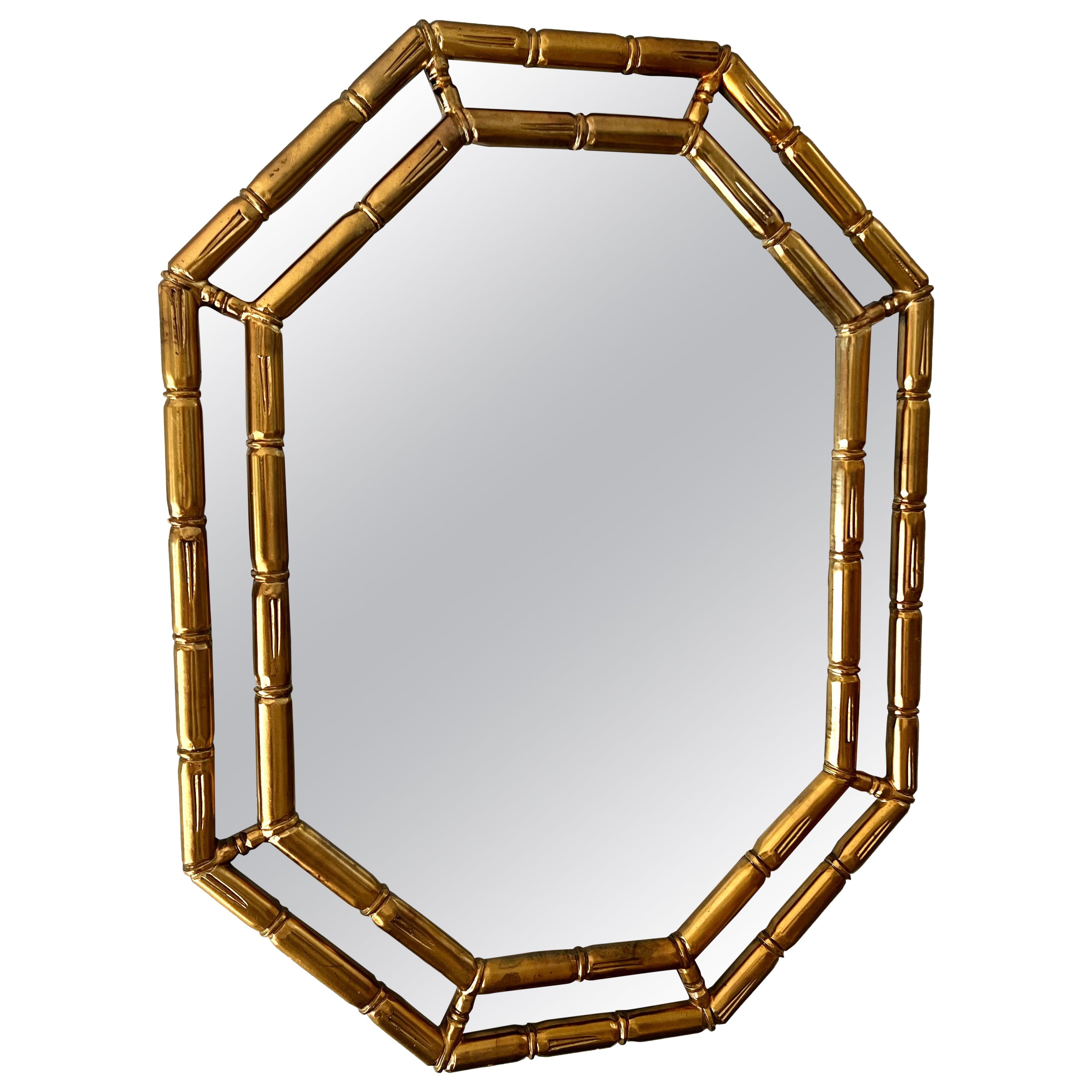 Miroir mural octogonal en imitation bambou doré