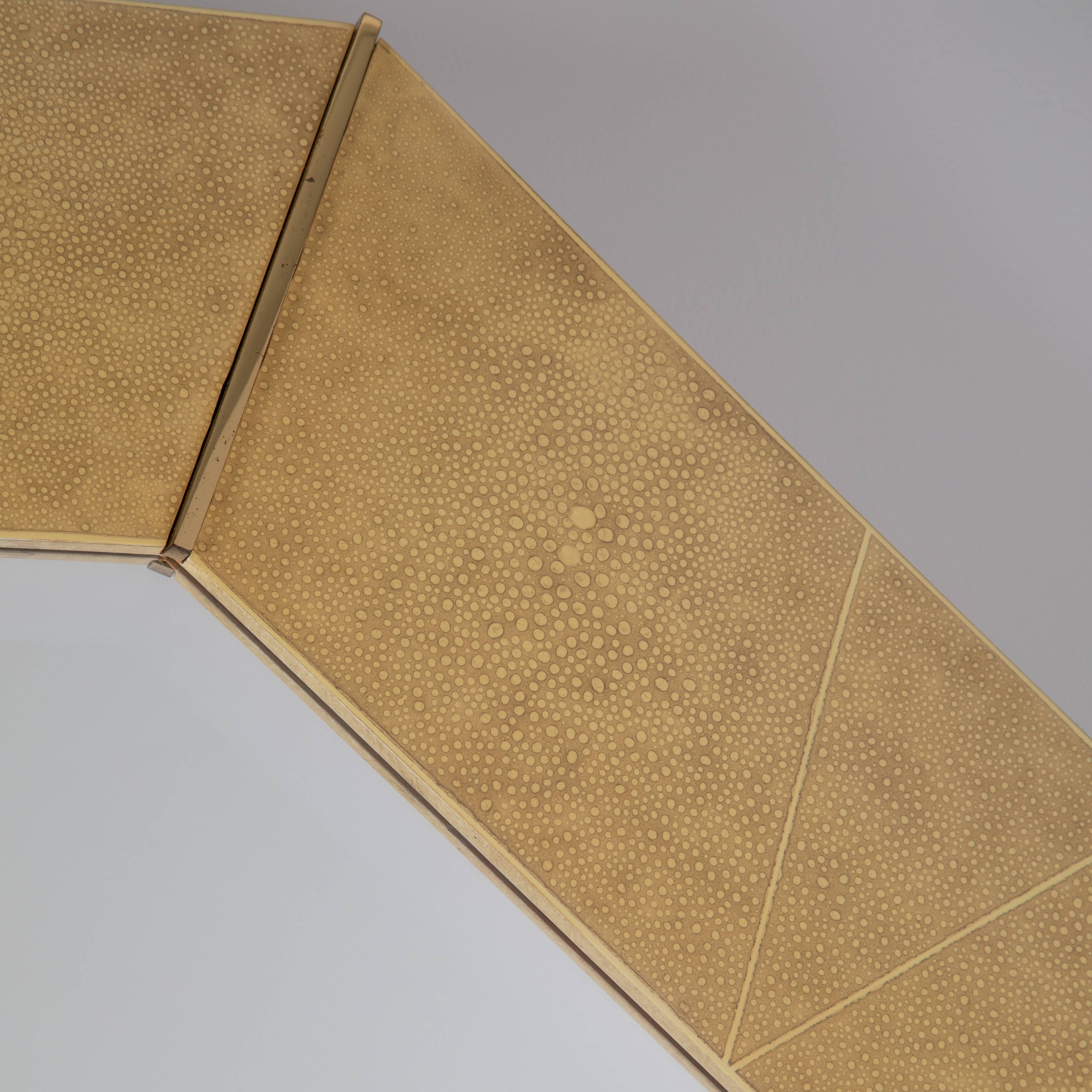 American Octagonal Faux-Shagreen and Brass Mirror by Karl Springer, Circa 1970s For Sale