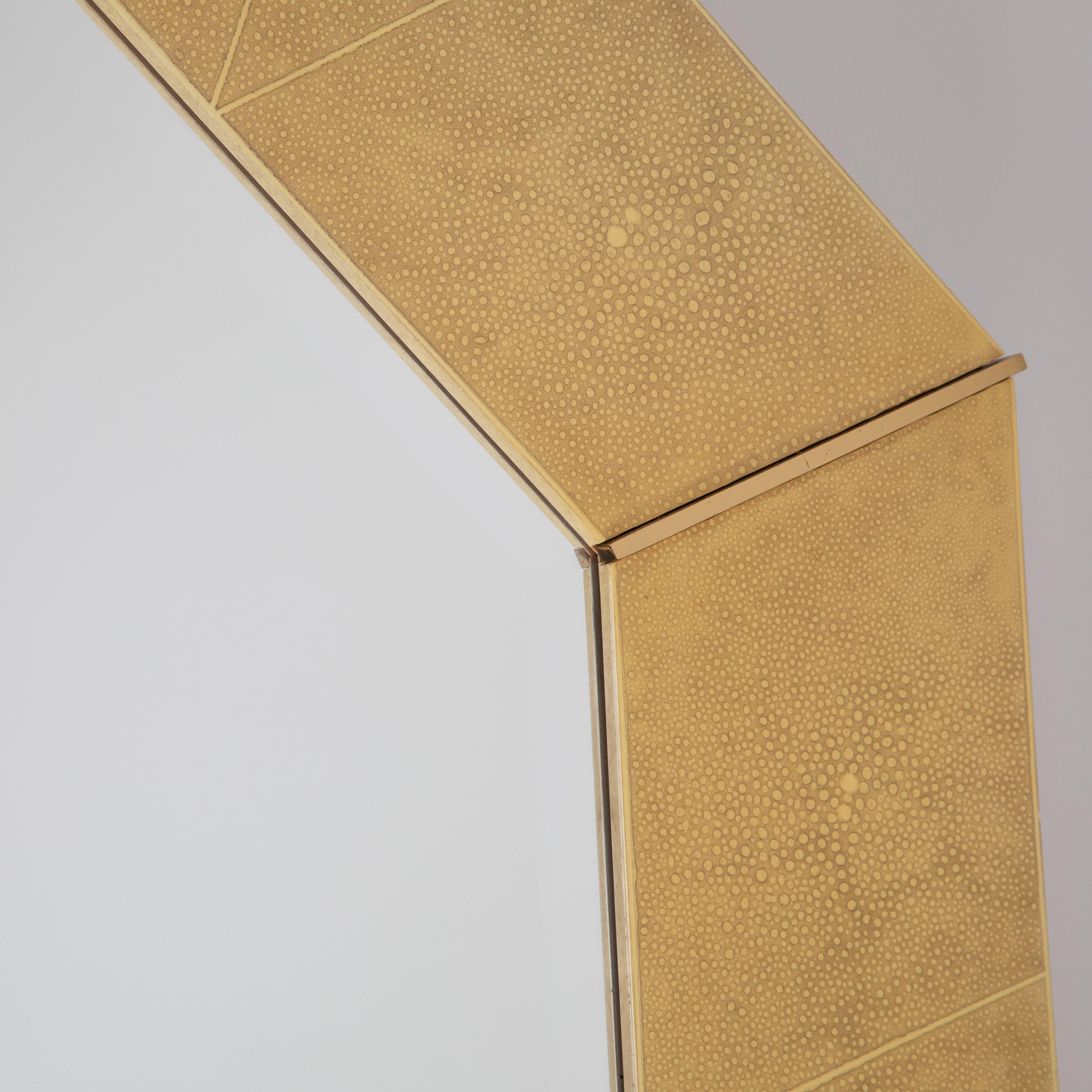 Beveled Octagonal Faux-Shagreen and Brass Mirror by Karl Springer, Circa 1970s For Sale