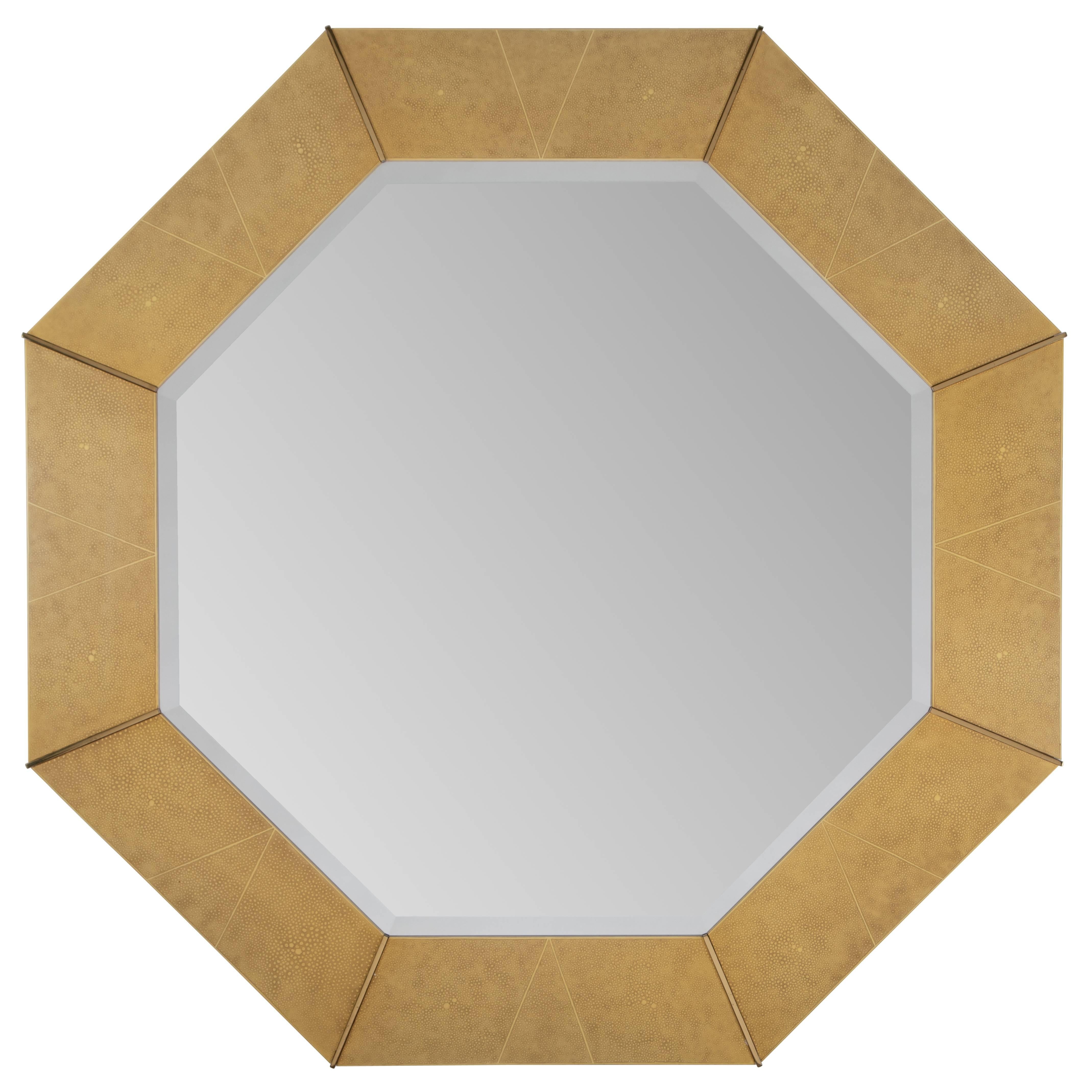 Octagonal Faux-Shagreen and Brass Mirror by Karl Springer, Circa 1970s For Sale