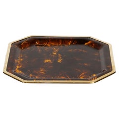 Octagonal Faux Tortoise Lucite Tray from France (Diameter 18 1/2)