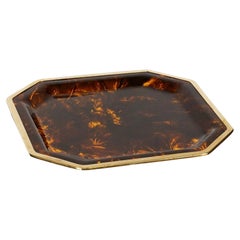 Octagonal Faux Tortoise Lucite Tray from France (Diameter 18 1/2)