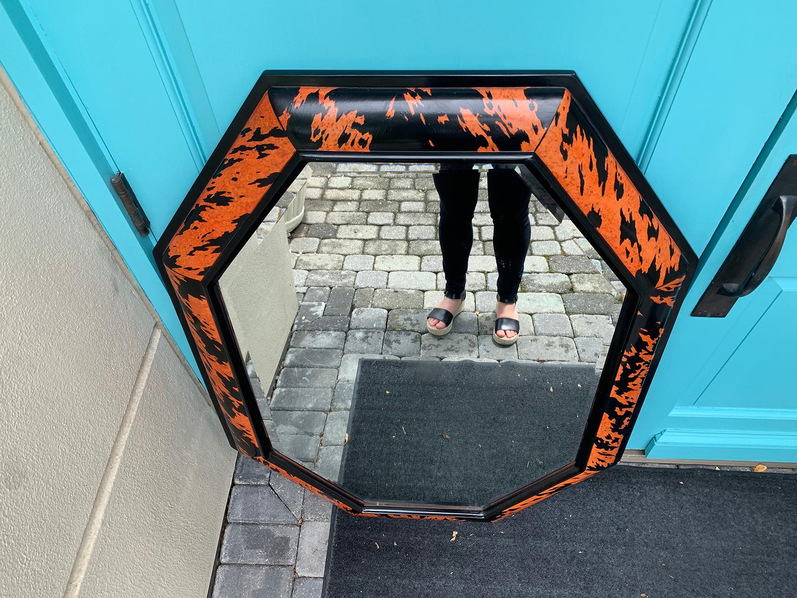 Octagonal Faux Tortoise Shell Mirror, circa 1970s 1