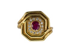 Octagonal Frame Diamond and Ruby Ring