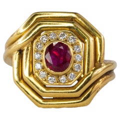 Octagonal Frame Diamond and Ruby Ring