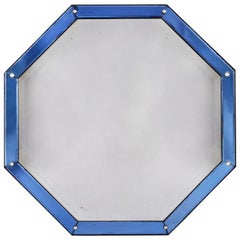 Octagonal French Art Deco Blue Glass Mirror Octagonal French Art Deco Blue Glass Mirror