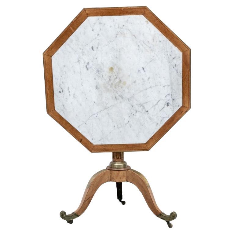 Octagonal Fruitwood and Marble Tilt Top Tea Table, 1820-1830