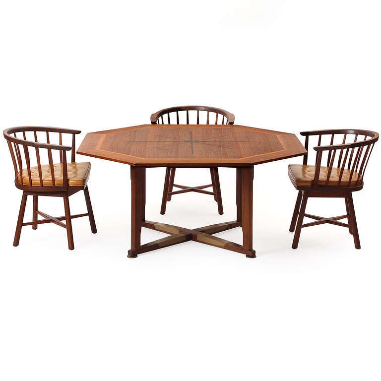 Octagonal Gaming Table by Edward Wormley In Good Condition For Sale In Sagaponack, NY