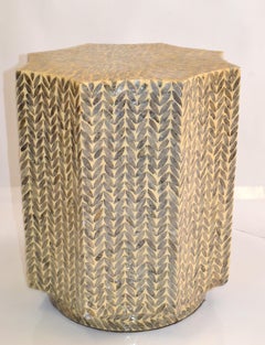 Octagonal Geometric Mother of Pearl Inlay Side End Drink Table Art Deco Style 60