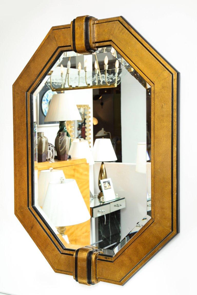 Art Deco Octagonal Gilded and Ebonized Bevelled Mirror