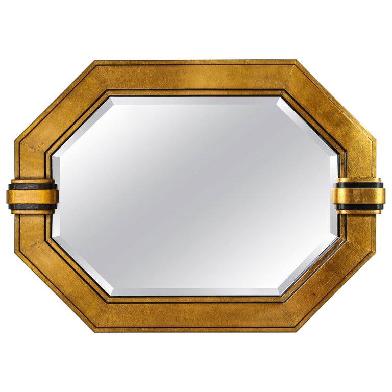 Octagonal Gilded and Ebonized Bevelled Mirror