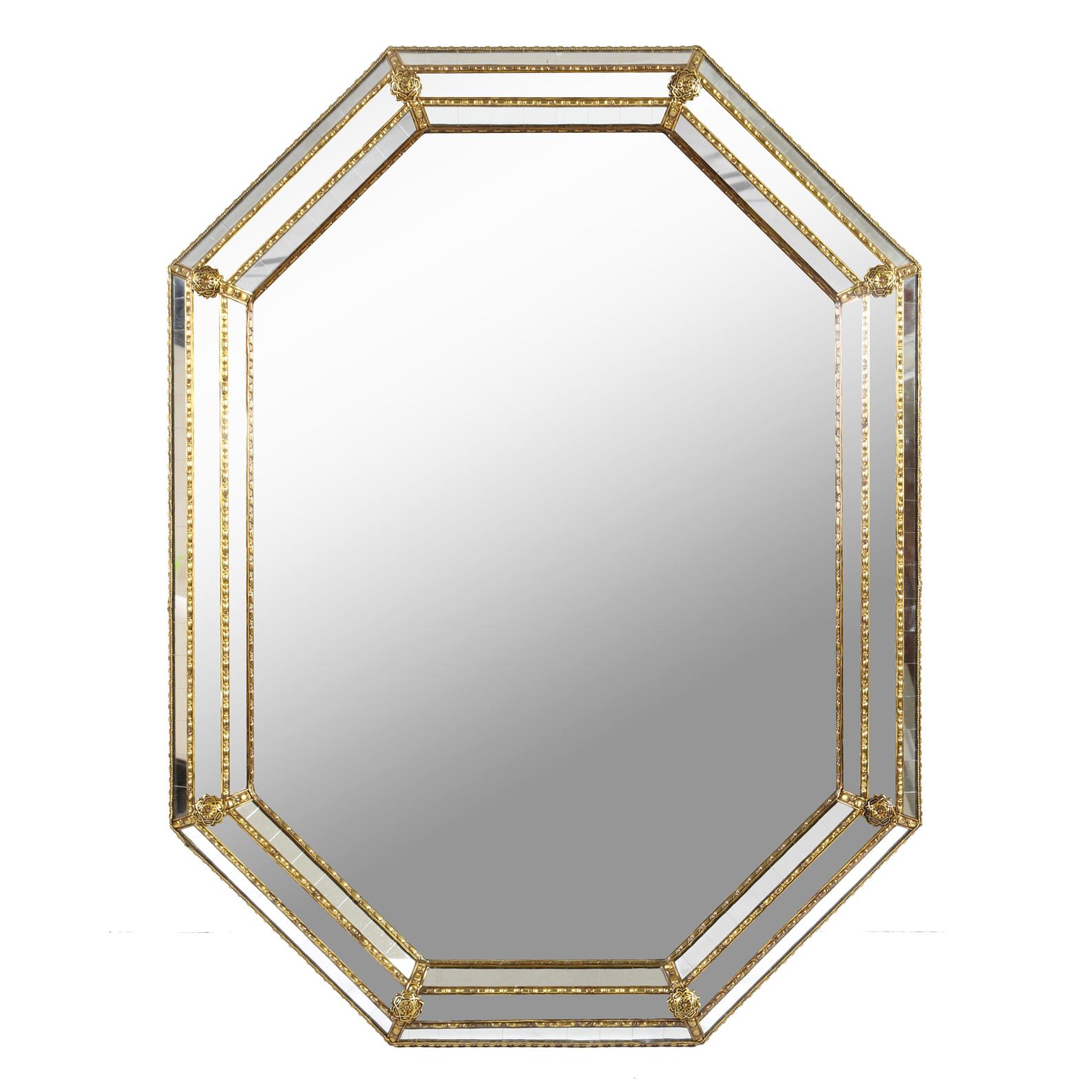 20th Century Octagonal Gilt Triple Frame Beveled Mirror For Sale