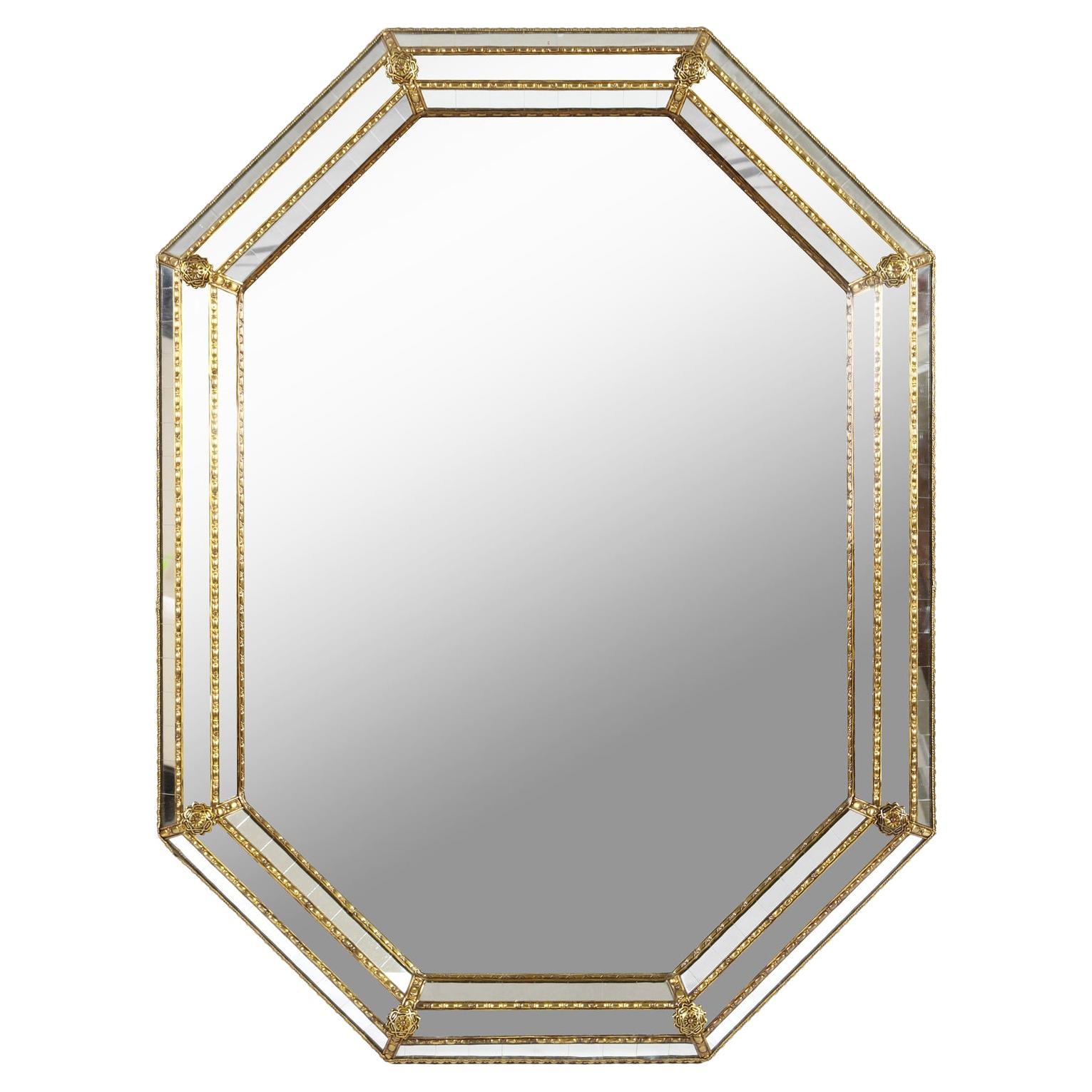 Specchio ottagonale dorato con tripla cornice smussata