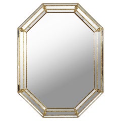 Achteckiger vergoldeter Spiegel mit dreifachem Rahmen und Abschrägung