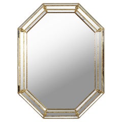 Specchio ottagonale dorato con tripla cornice smussata