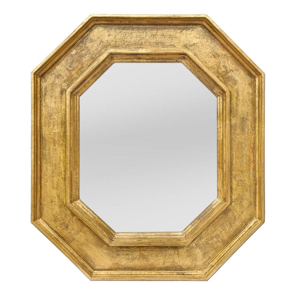 Miroir octogonal français en bois doré de l'Atelier RTCD Paris