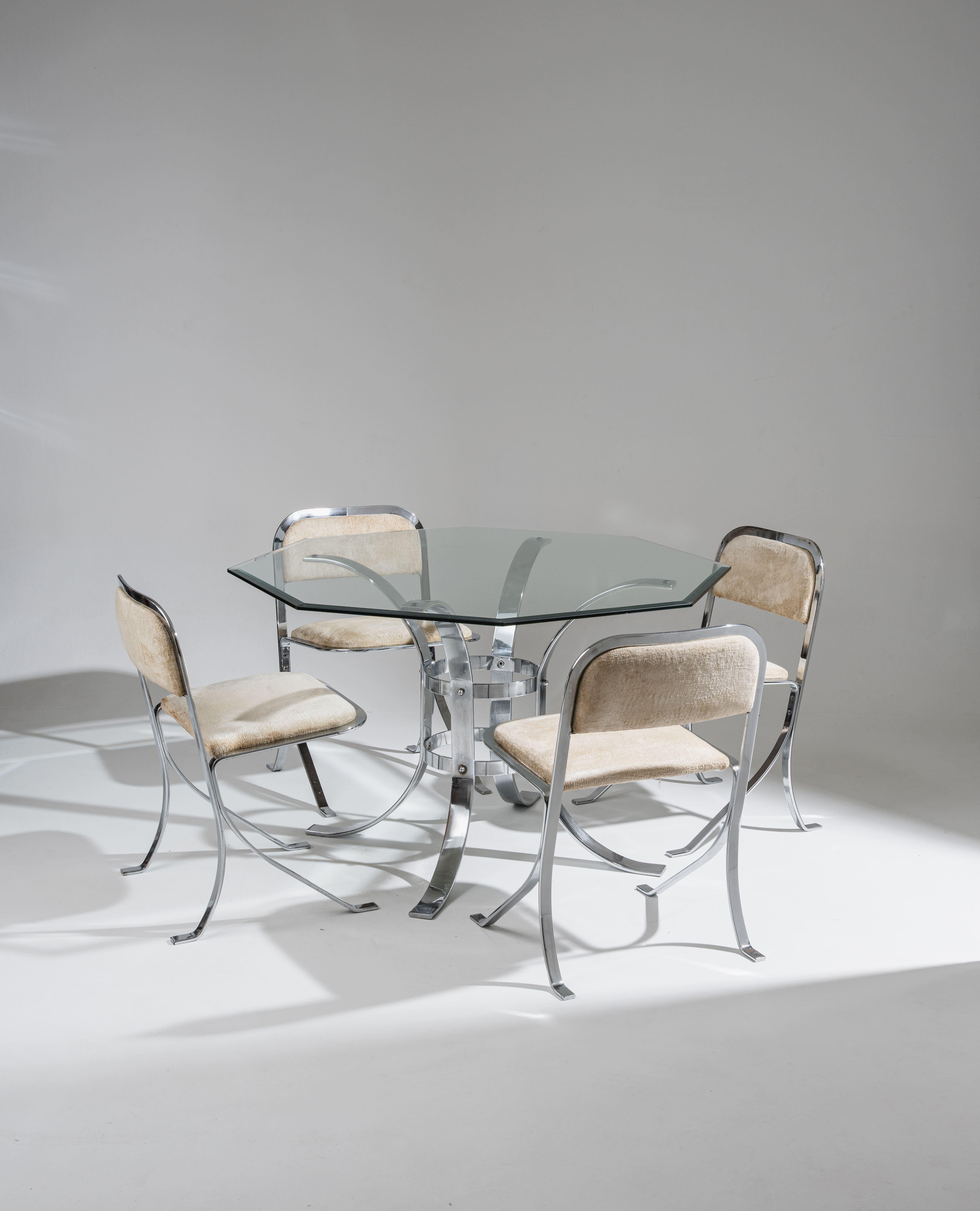 Mesa de comedor octogonal de cristal y metal, años 70 en venta 5