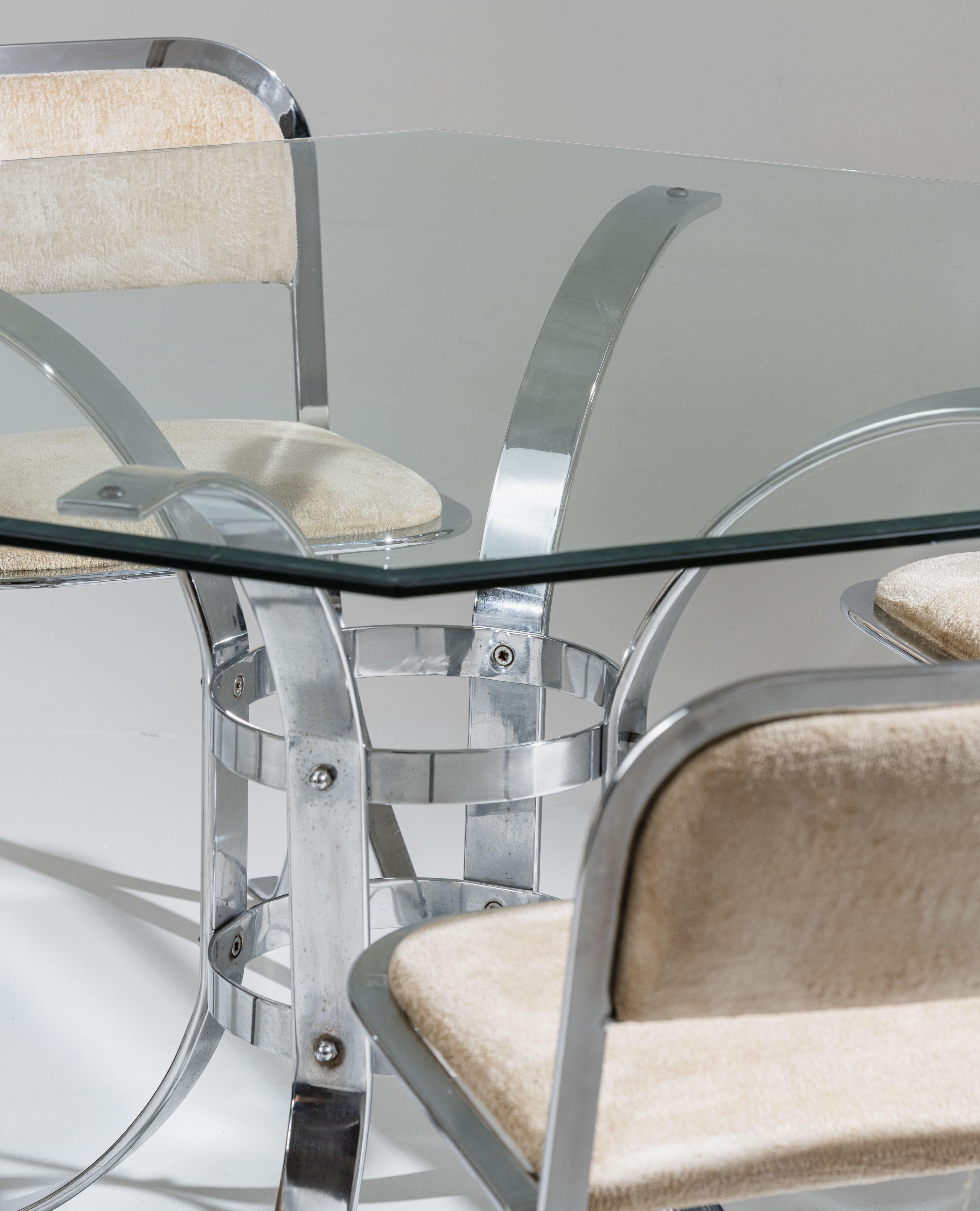 Mesa de comedor octogonal de cristal y metal, años 70 en venta 6