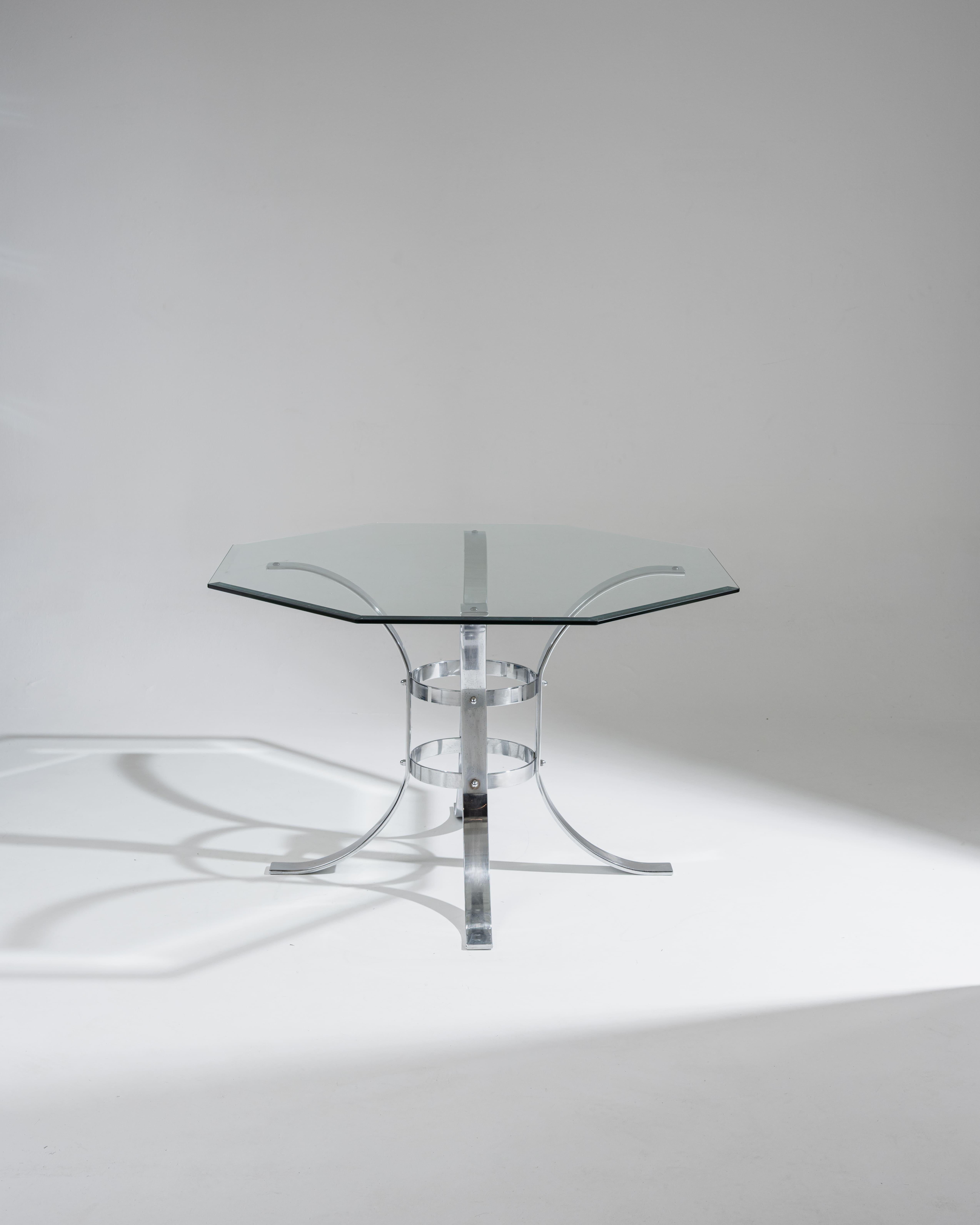 Mesa de comedor octogonal de cristal y metal, años 70 finales del siglo XX en venta
