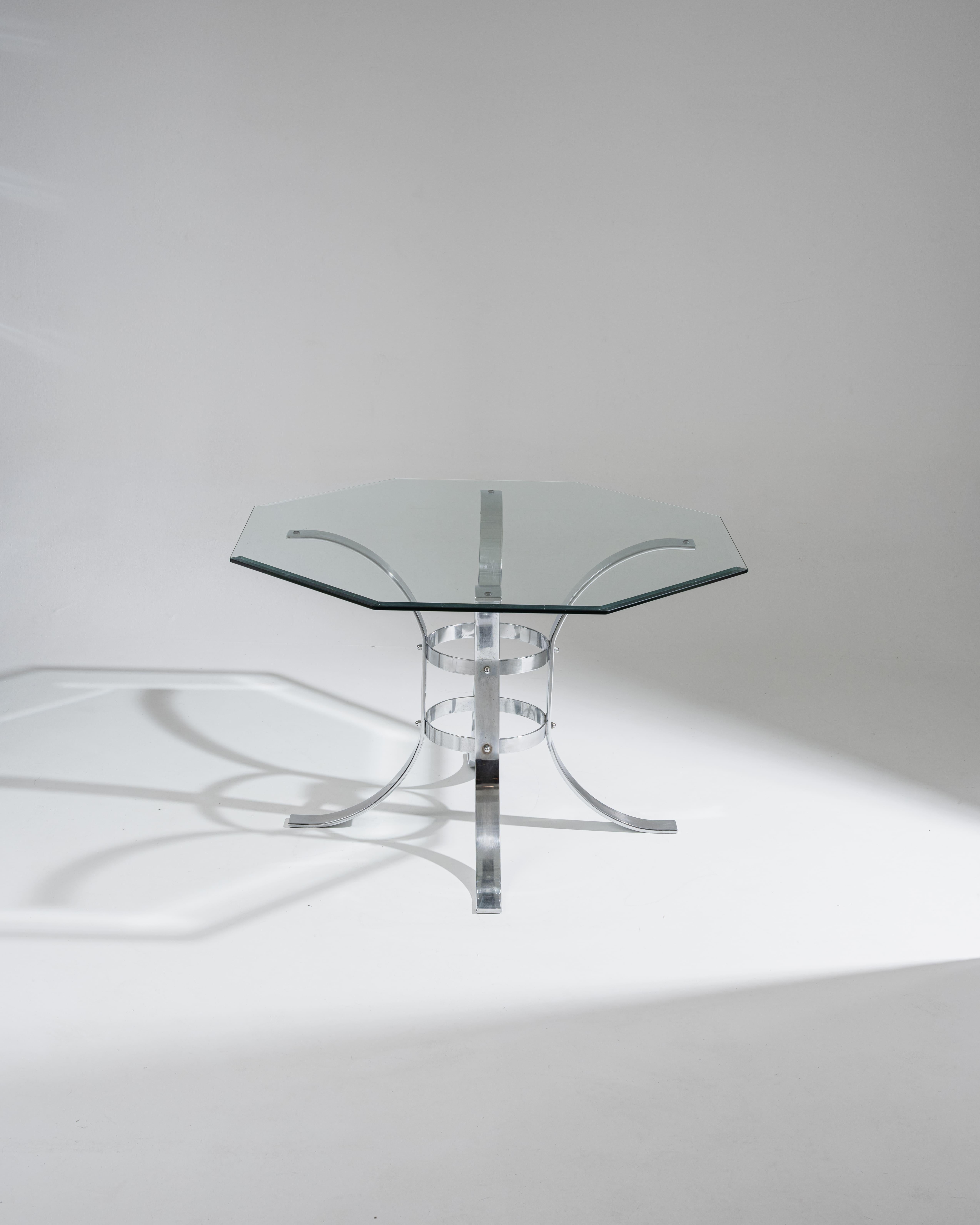 Mesa de comedor octogonal de cristal y metal, años 70 Metal en venta