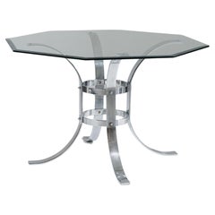 Mesa de comedor octogonal de cristal y metal, años 70