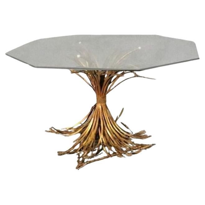 Octagonal Glass Top Italian Wheat Sheaf Dining Table For Sale