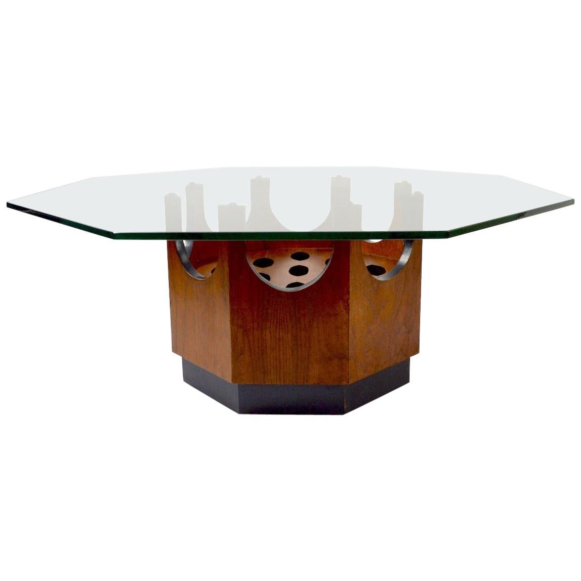 Achteckiger Tisch mit Glasplatte, Probber zugeschrieben