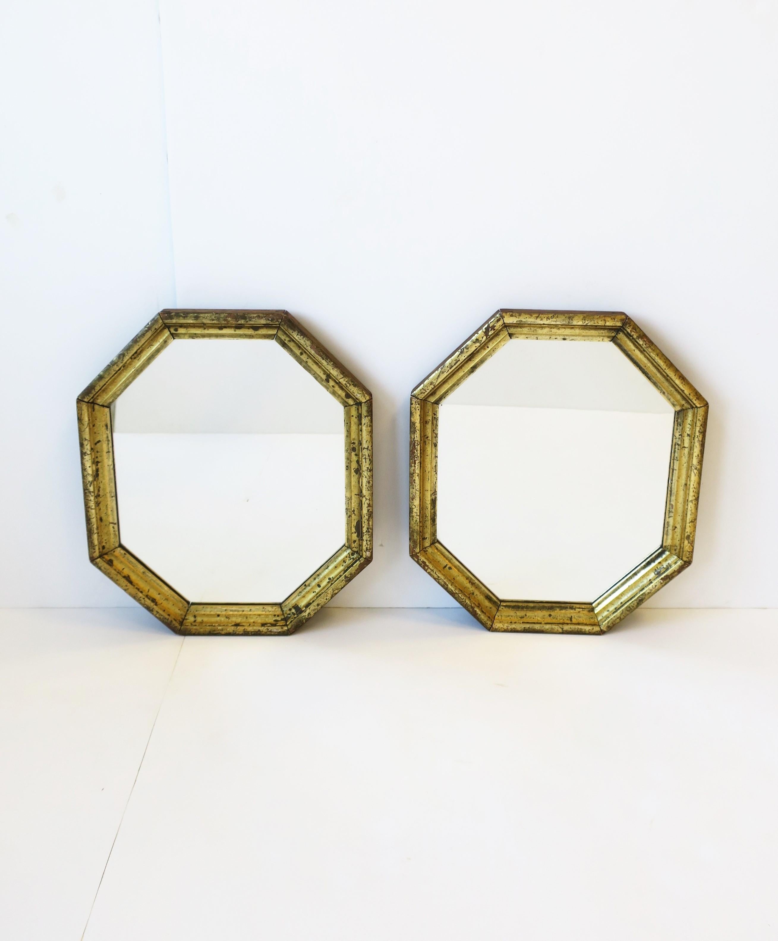 Octagonal Gold Giltwood Framed Wall Mirrors, Pair 1