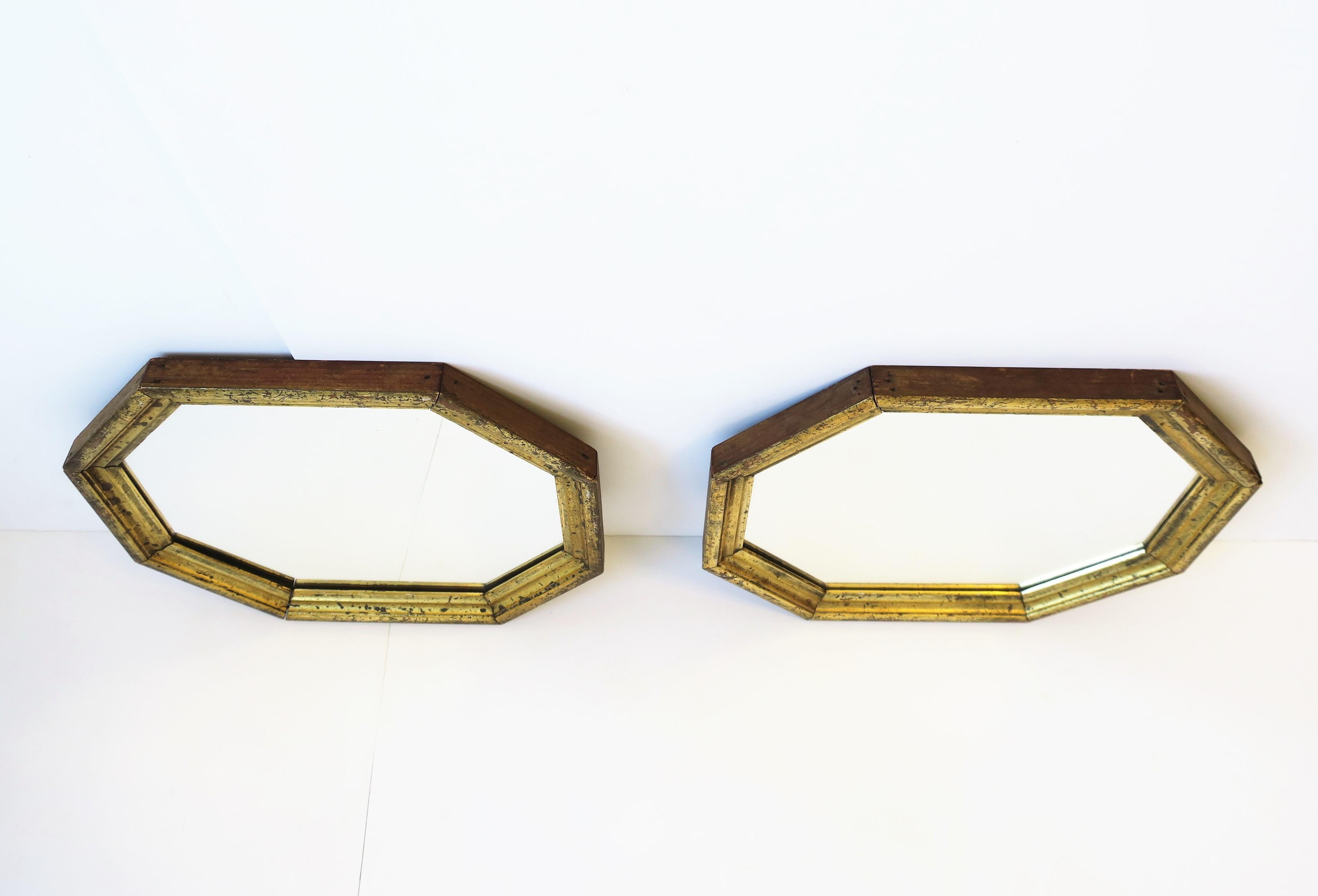 Octagonal Gold Giltwood Framed Wall Mirrors, Pair 3