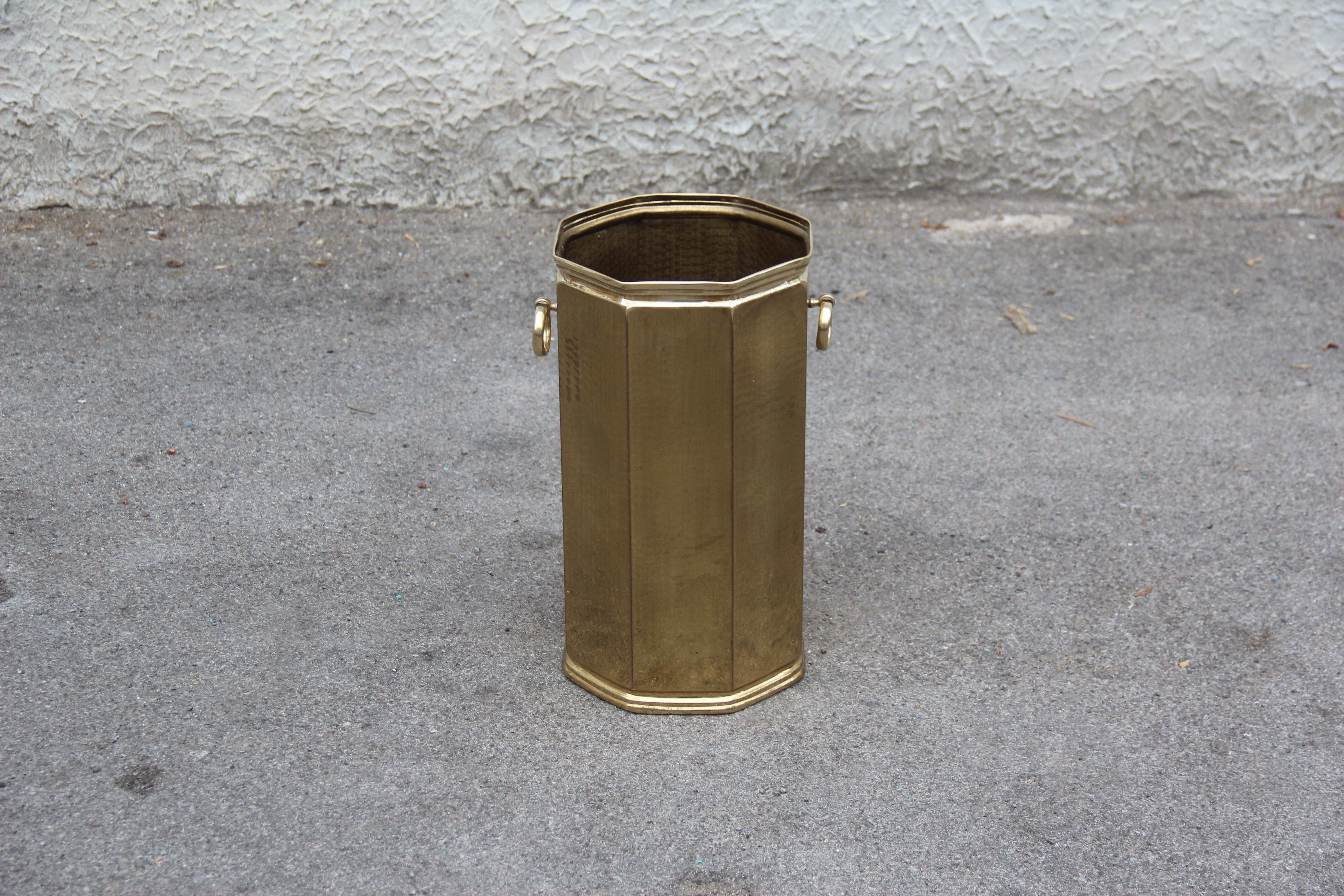 Octagonal Golden Brass Umbrella Stand Italian Design 1970s Hammered 5
