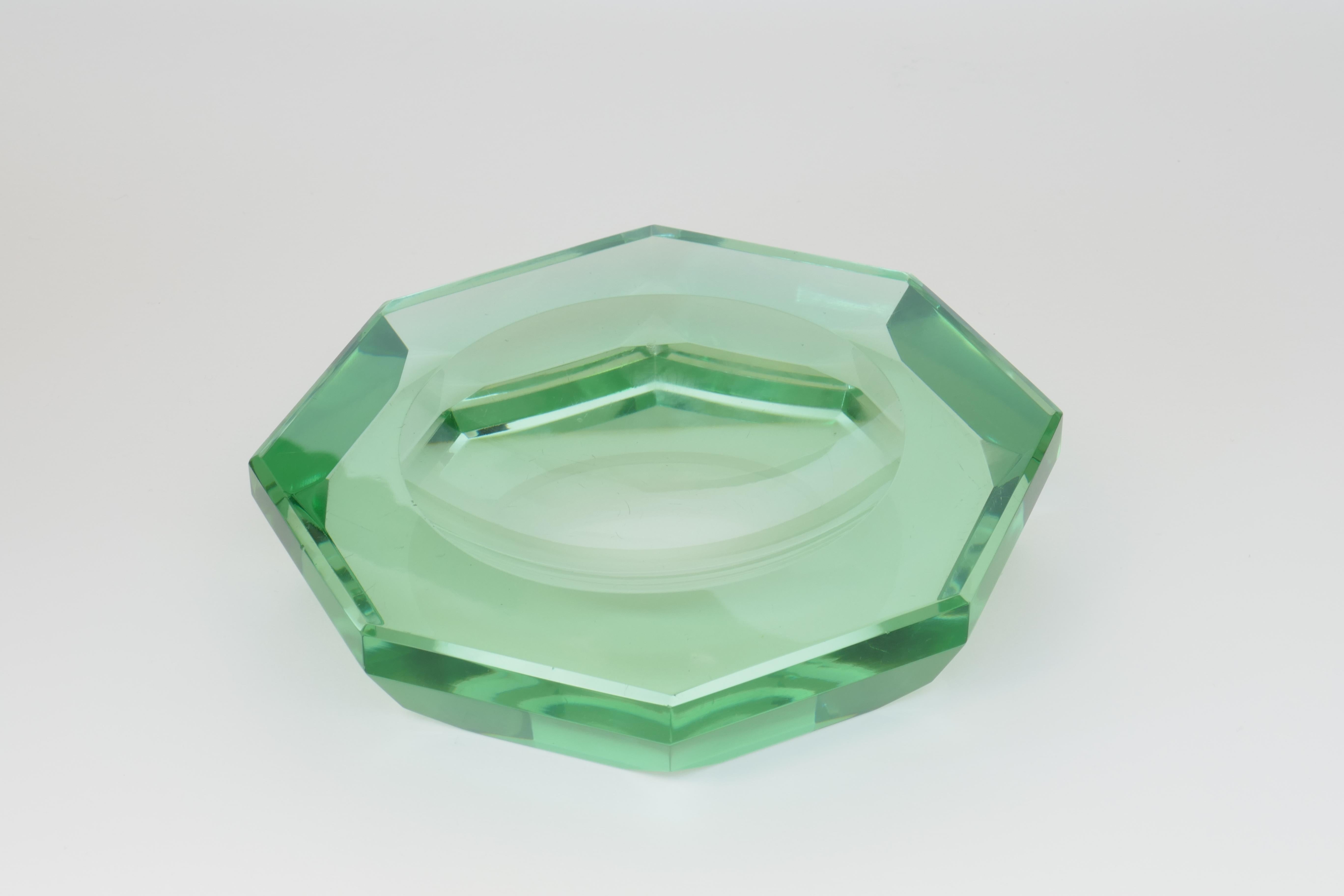 Italian Octagonal Green Centrepiece / Vide Poche by Fontana Arte, Italy, 1950s For Sale