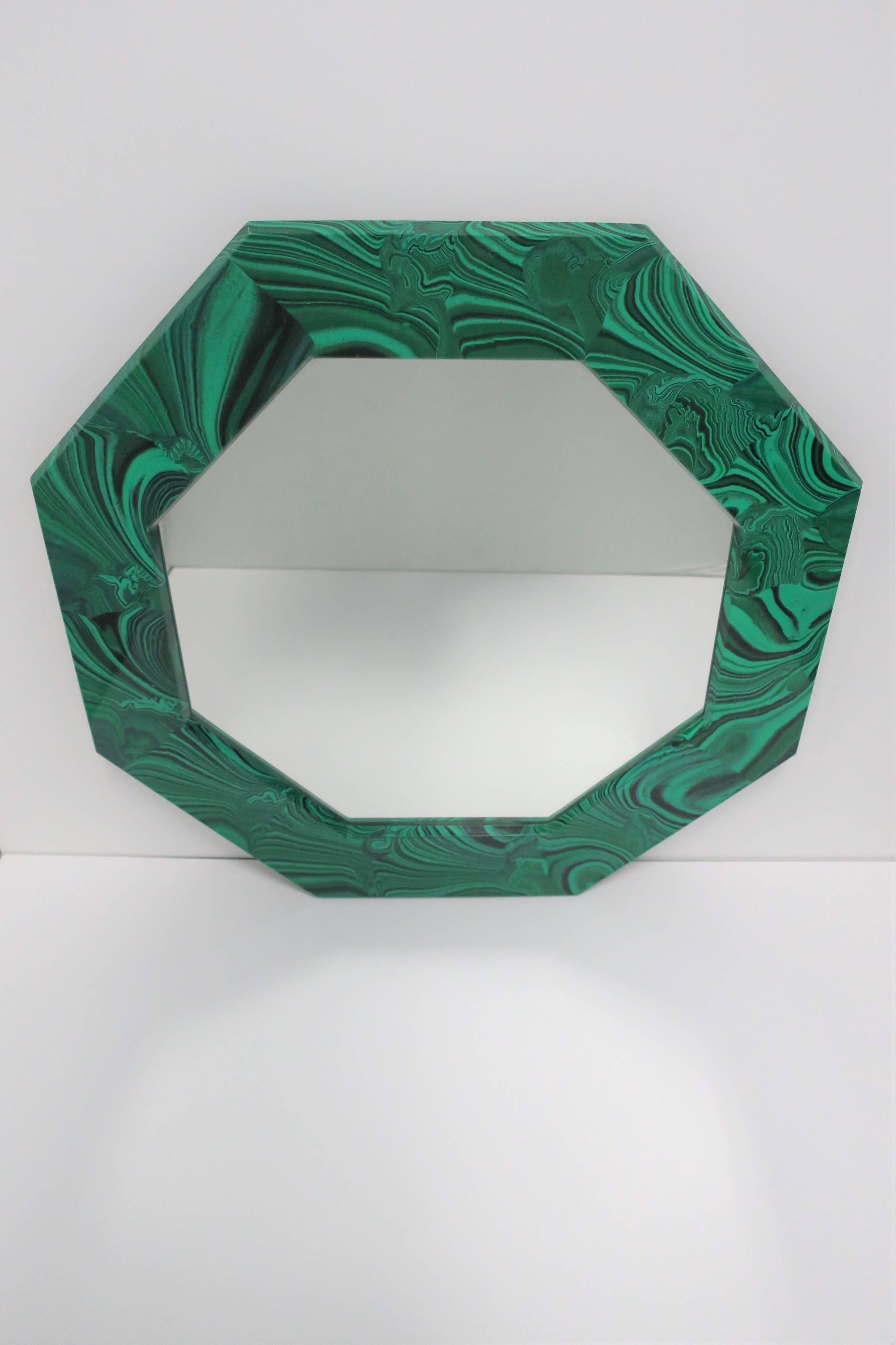 Modern Octagonal Green Malachite Style Wall Mirror
