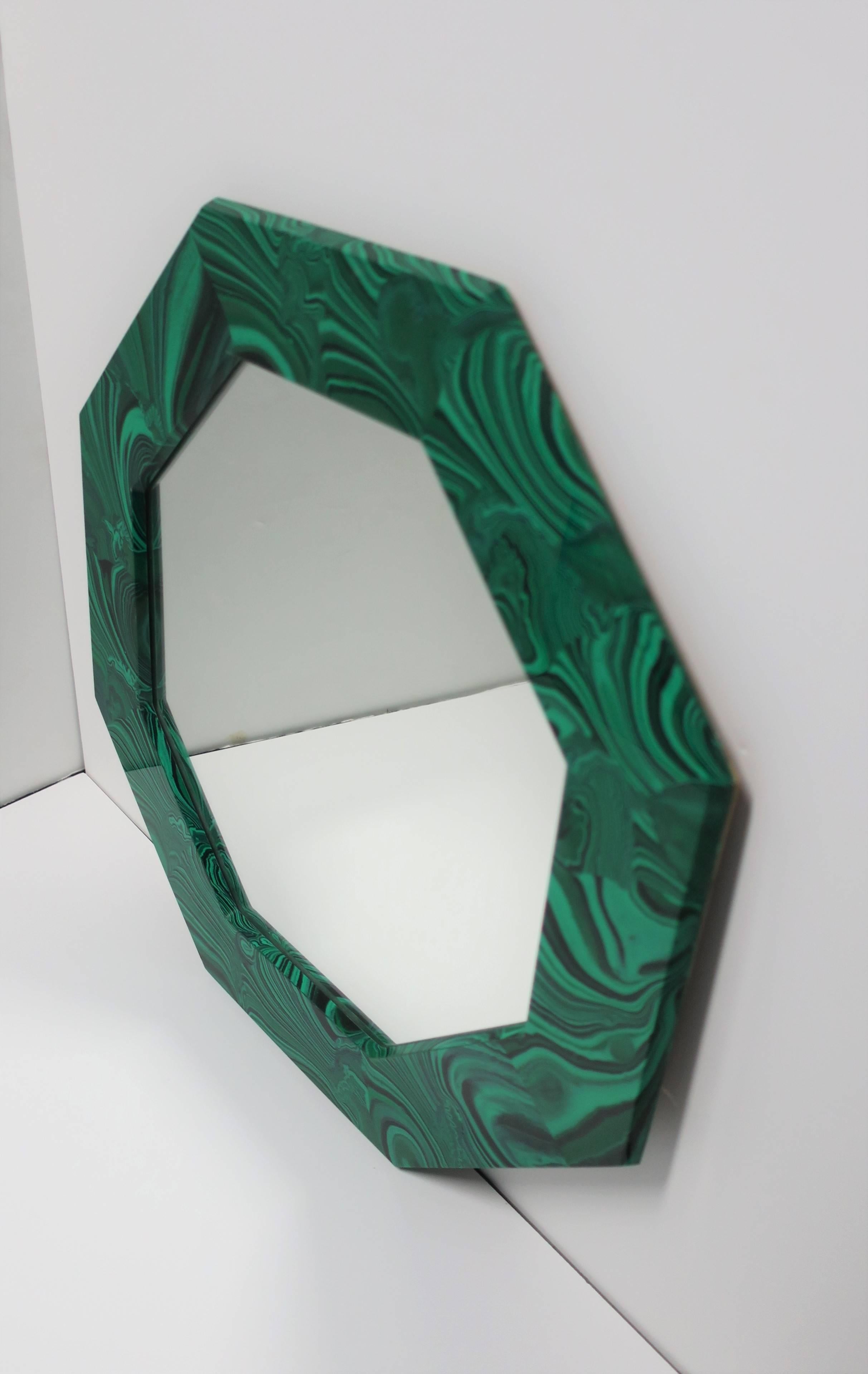 Octagonal Green Malachite Style Wall Mirror In Excellent Condition In New York, NY