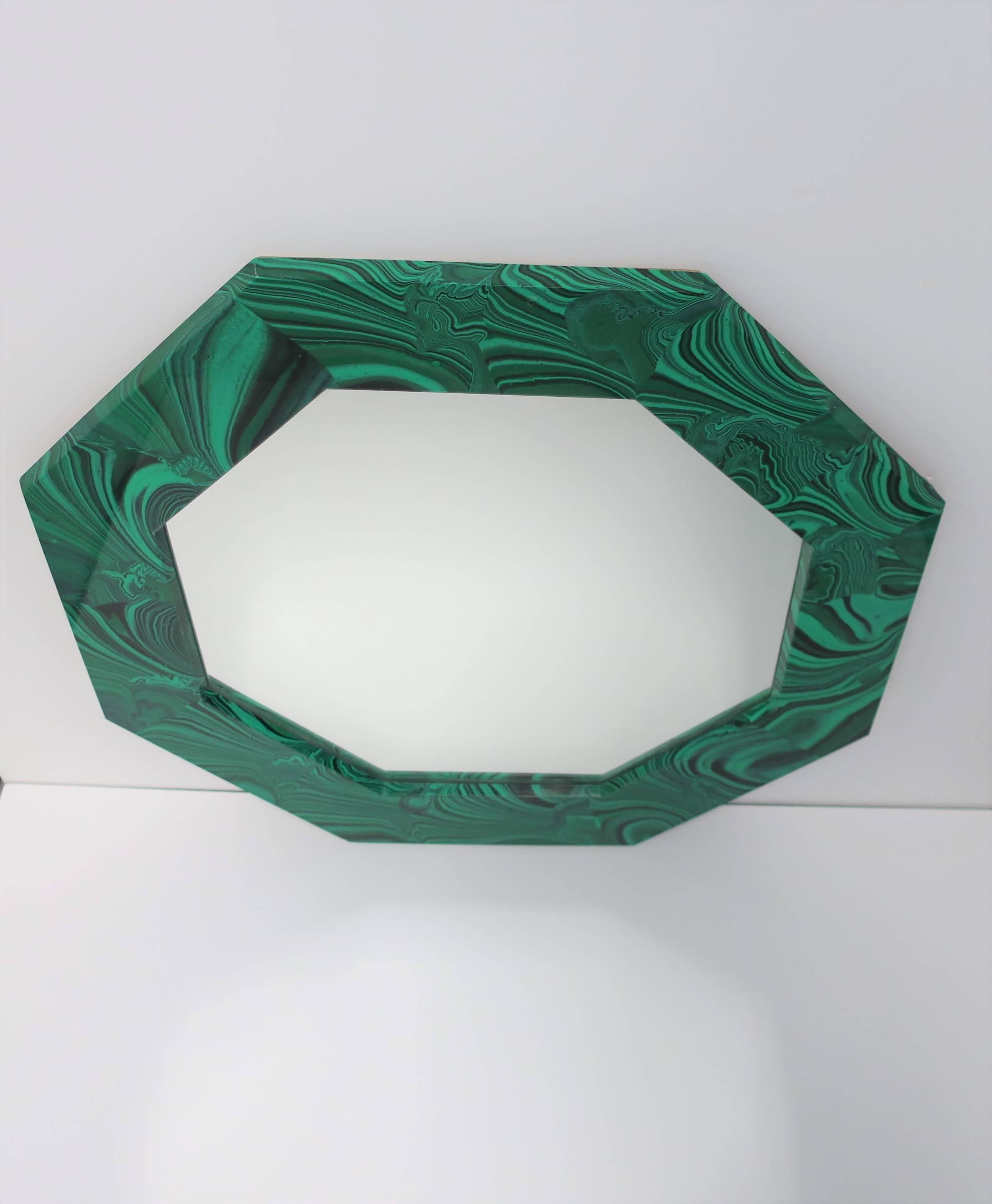 Contemporary Octagonal Green Malachite Style Wall Mirror