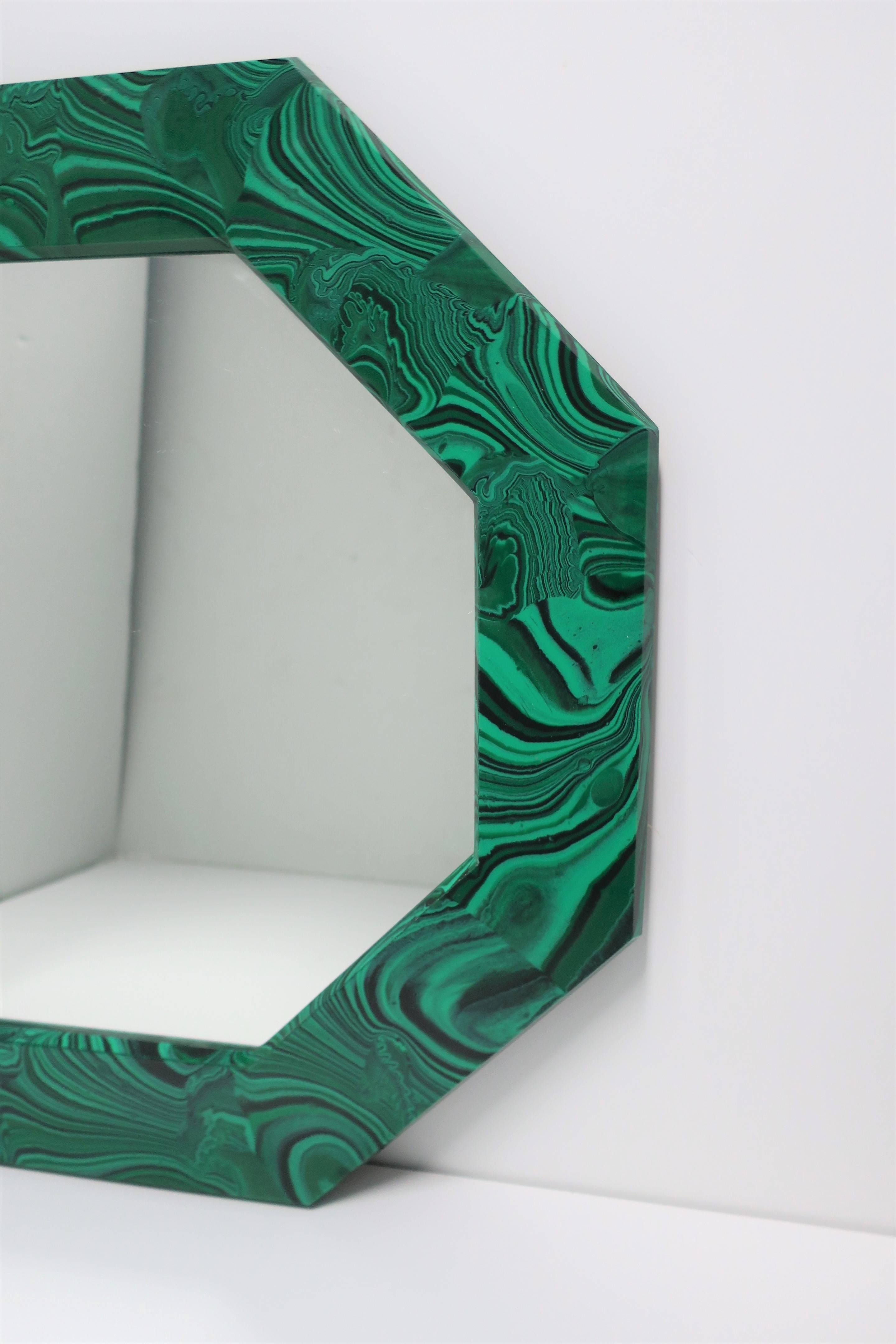 Octagonal Green Malachite Style Wall Mirror 1