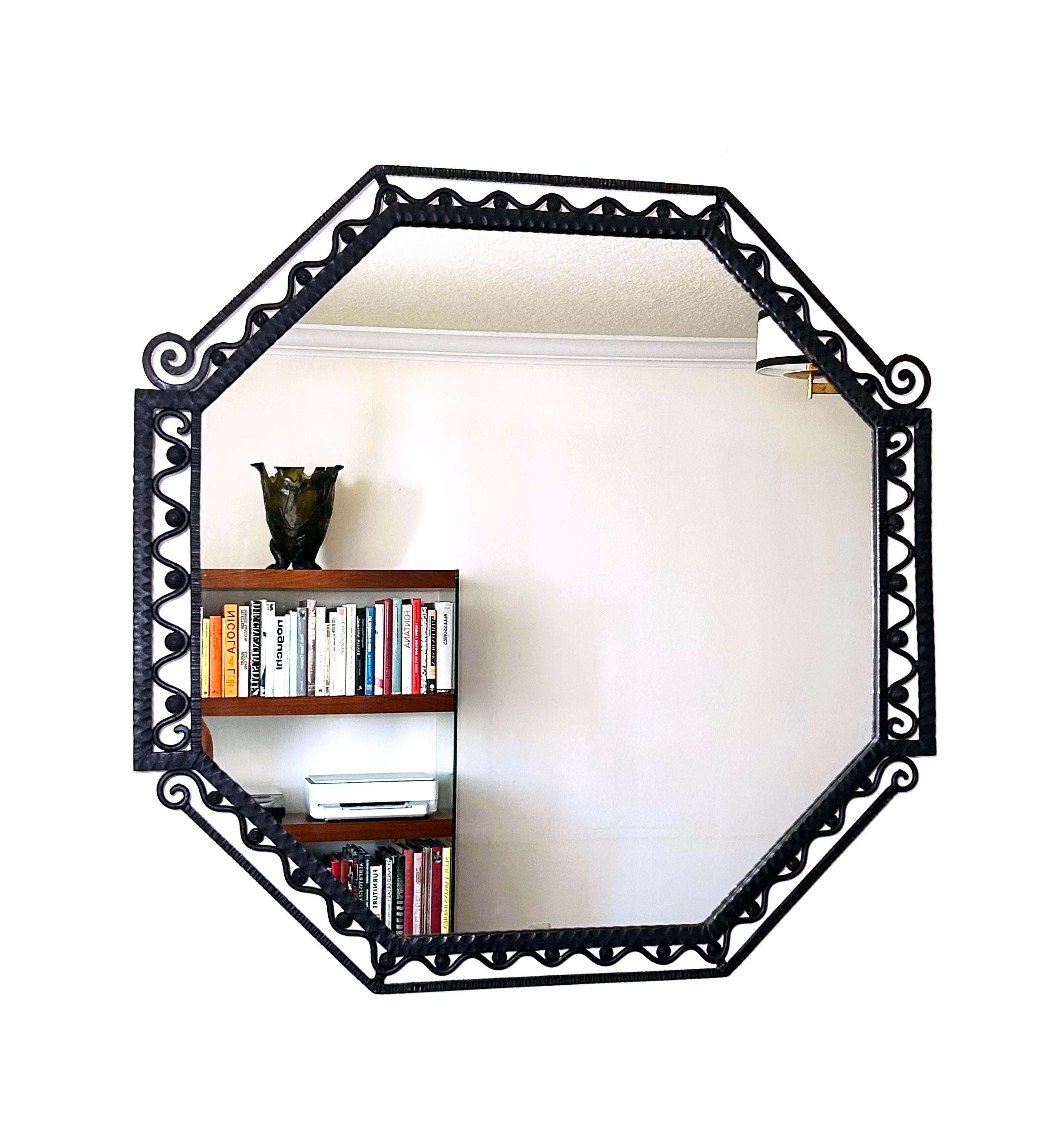 20th Century Octagonal Hammered-Framed Wall Mirror For Sale