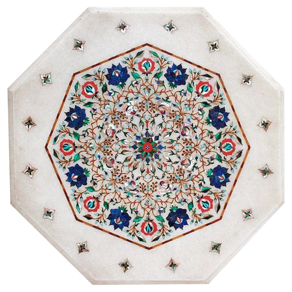 Mesa octogonal de mármol tallada a mano con mosaico de incrustaciones de Pietre Dure