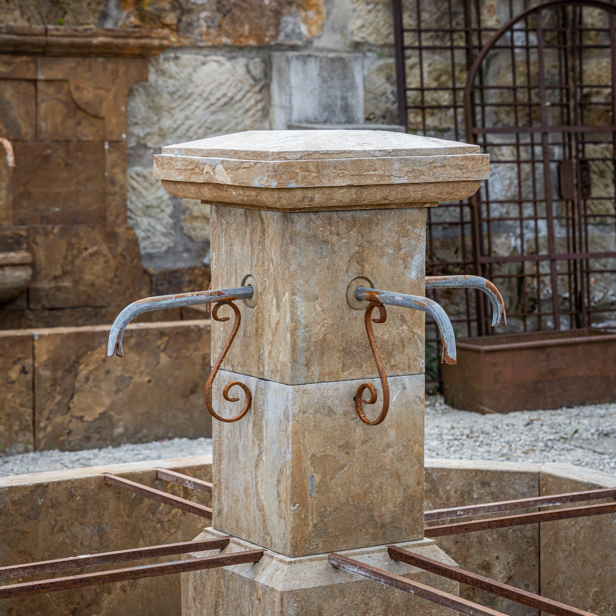Chinese Octagonal Hand-Carved Stone Fountain, 21st Century For Sale