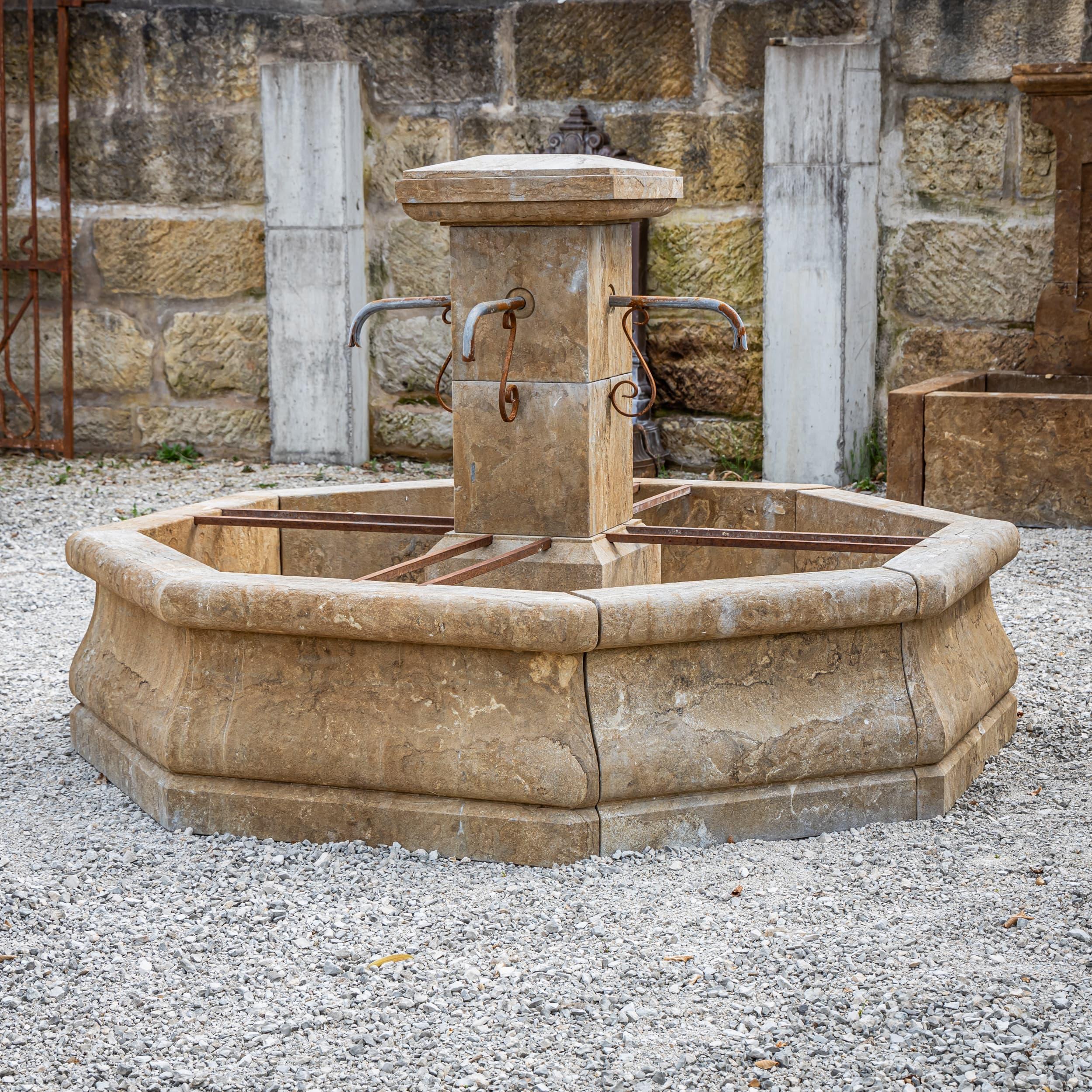 Contemporary Octagonal Hand-Carved Stone Fountain, 21st Century For Sale