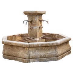 Octagonal Hand-Carved Stone Fountain, 21st Century