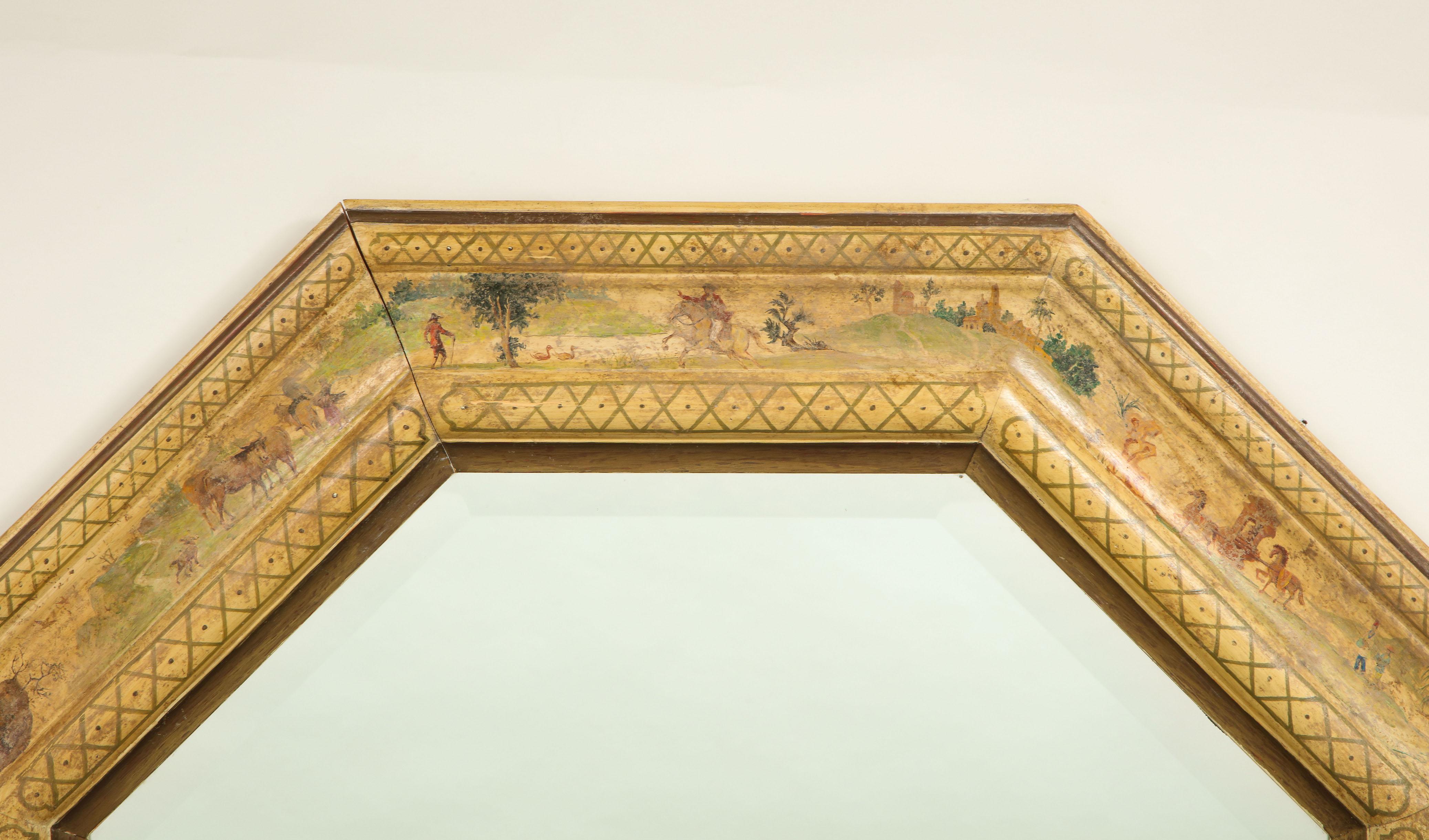 Hand-Painted Octagonal Hand Painted and Gilt Mirror