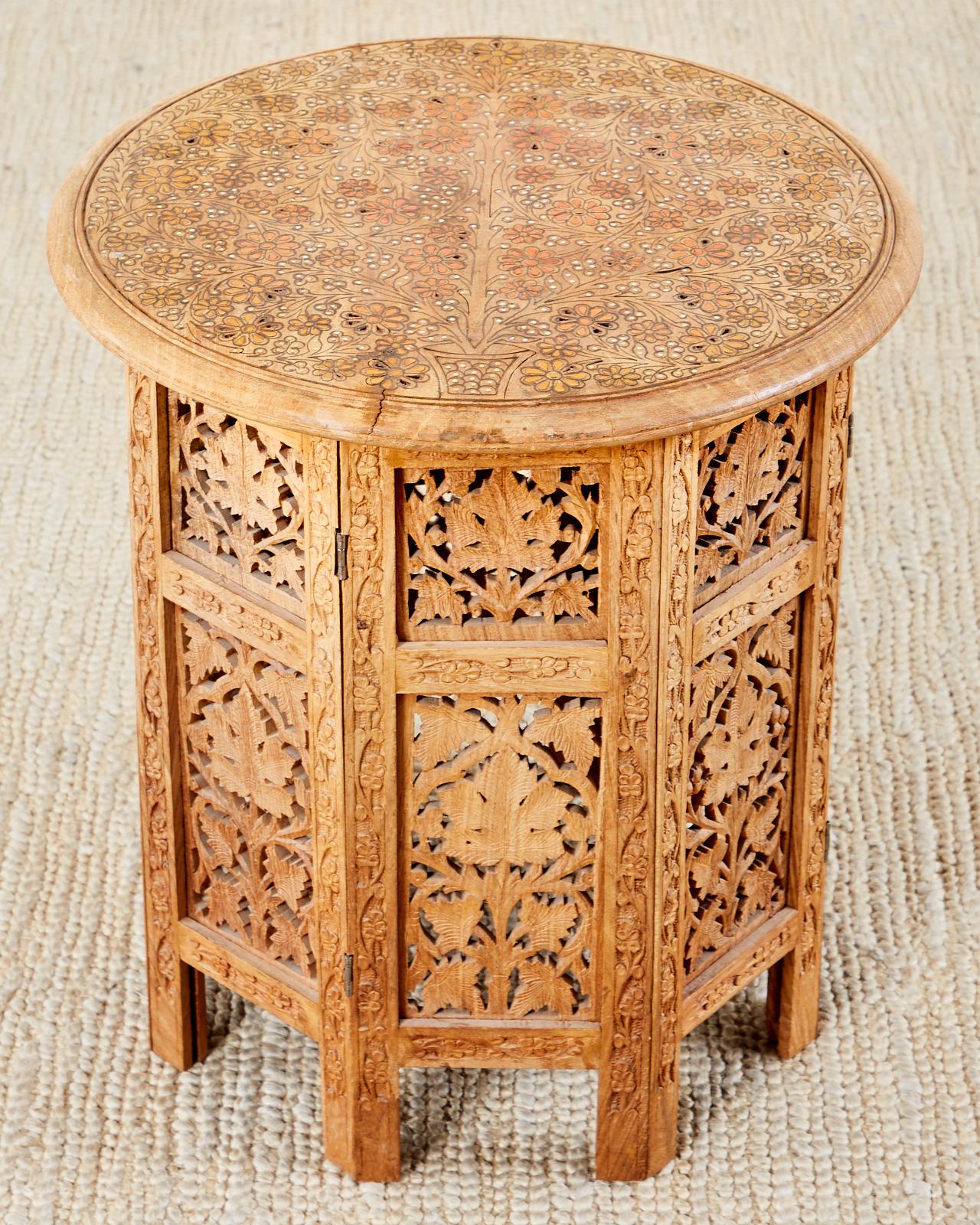 Octagonal Inlaid Teak Tabouret Moroccan Drink Table 5
