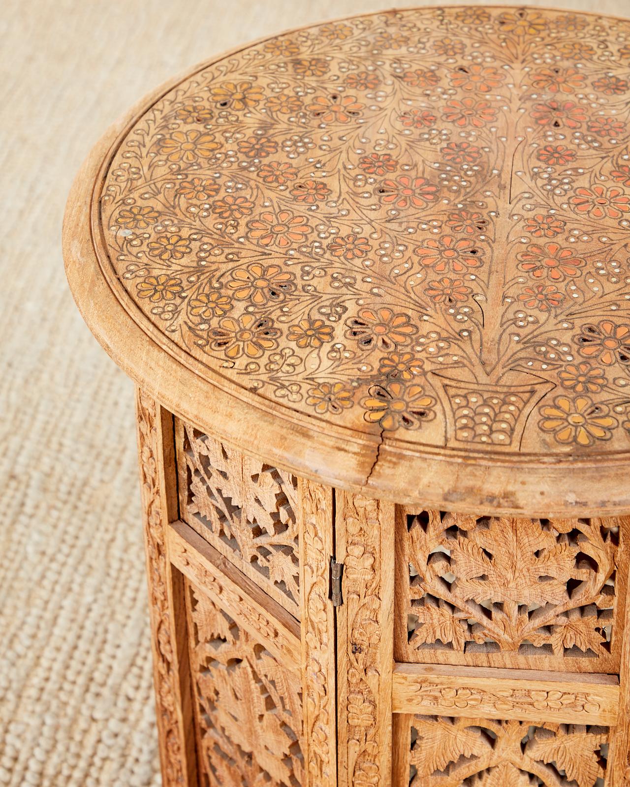 Hand-Crafted Octagonal Inlaid Teak Tabouret Moroccan Drink Table